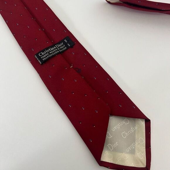 Christain Dior Dark Red with Blue Embroidered Logo Detail Tie - Picture 7 of 7